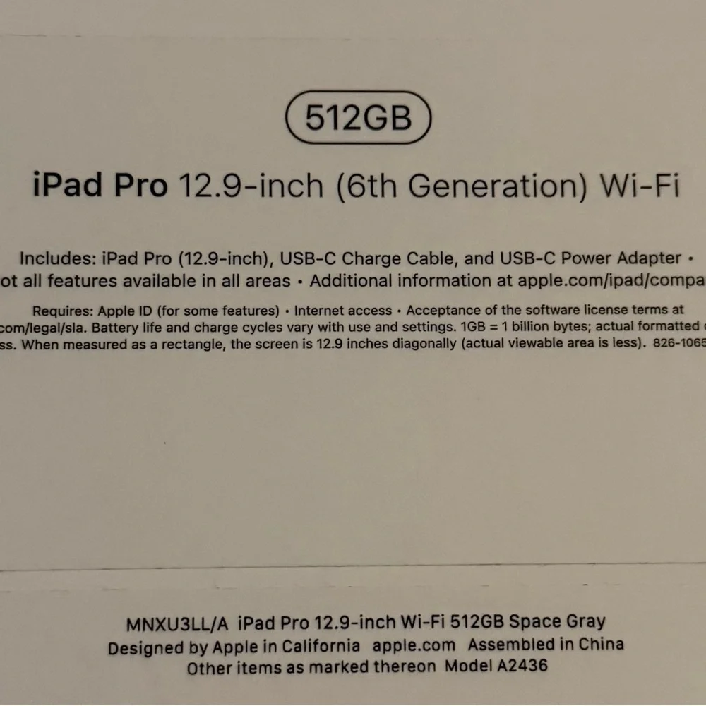 iPad Pro 12.9 Inch ( 6th Generation) Wi-Fi (512GB)